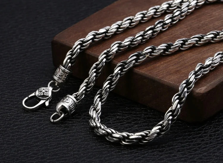 BOCAI 4MM S925 Sterling Silver Weave Necklace – Men's Punk Fashion Jewelry for Party