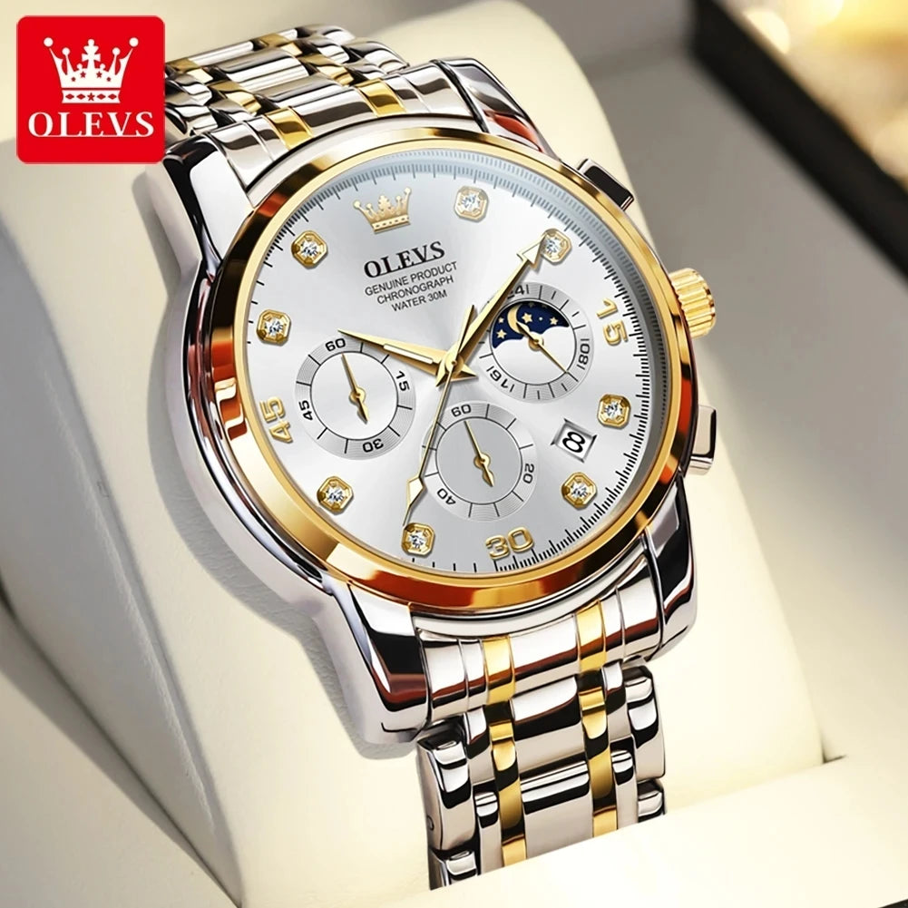 OLEVS 2889 Men's Multifunction Quartz Watch – Classic Business & Sports Steel Band Timepiece