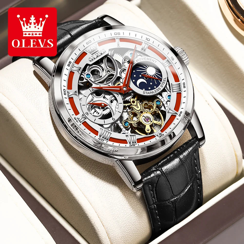 OLEVS 6670 Men’s Automatic Skeleton Watch – Luxury Mechanical Design, Leather Strap, Top Brand Stylep Brand Style