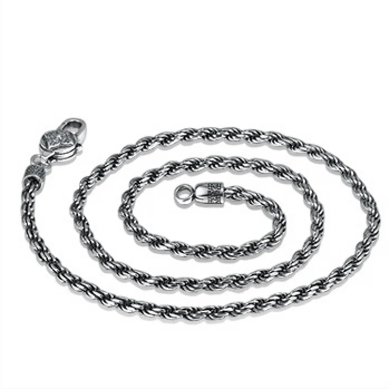 BOCAI 4MM S925 Sterling Silver Weave Necklace – Men's Punk Fashion Jewelry for Party