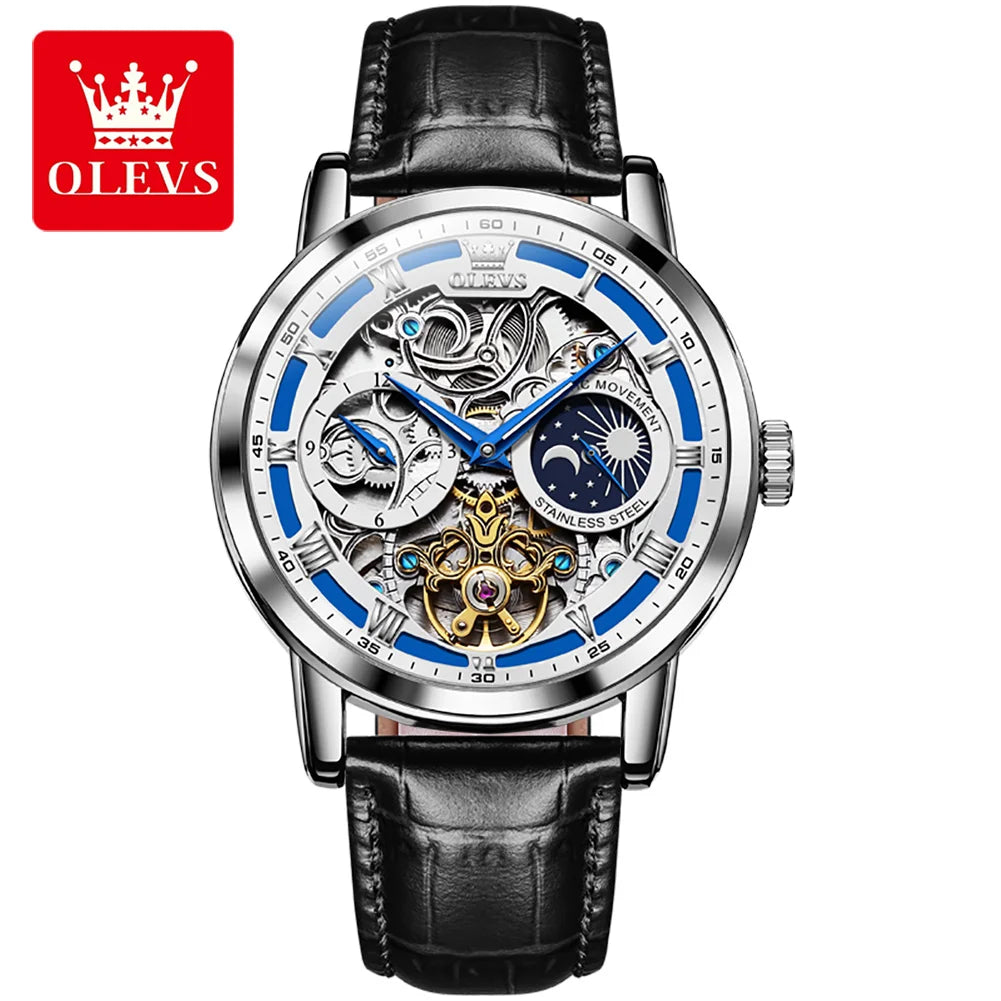 OLEVS 6670 Men’s Automatic Skeleton Watch – Luxury Mechanical Design, Leather Strap, Top Brand Stylep Brand Style
