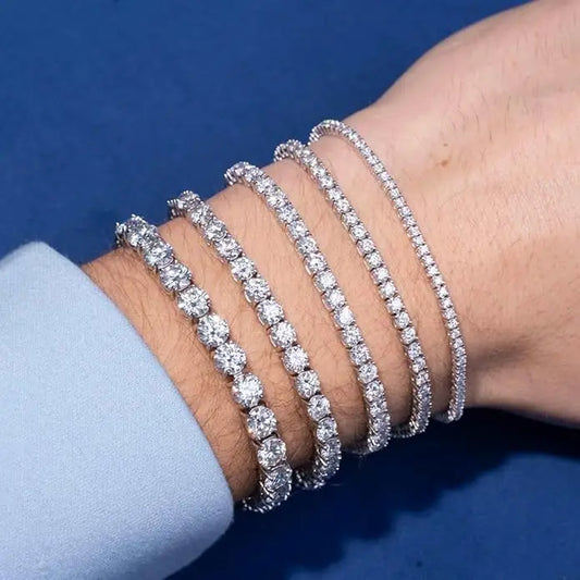 925 Sterling Silver Iced Out Tennis Bracelet – 3MM/4MM/5MM CZ Lab Diamond Zirconia, 18K White Gold Plated, Unisex Luxury Jewelry