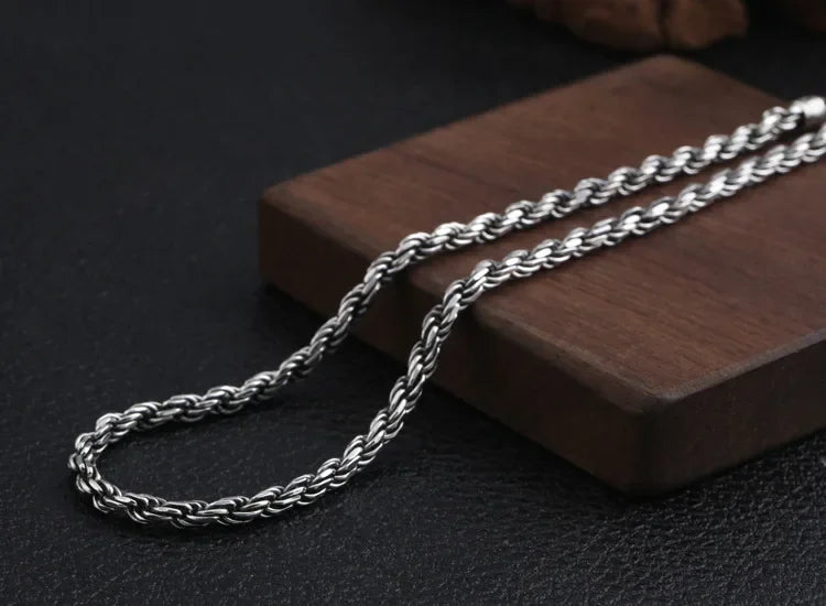 BOCAI 4MM S925 Sterling Silver Weave Necklace – Men's Punk Fashion Jewelry for Party