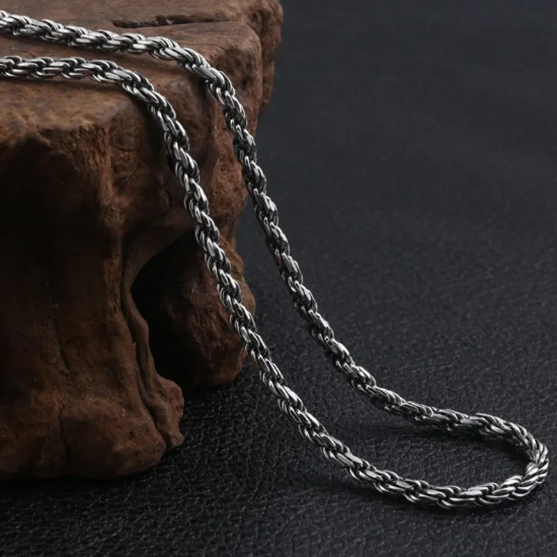 BOCAI 4MM S925 Sterling Silver Weave Necklace – Men's Punk Fashion Jewelry for Party