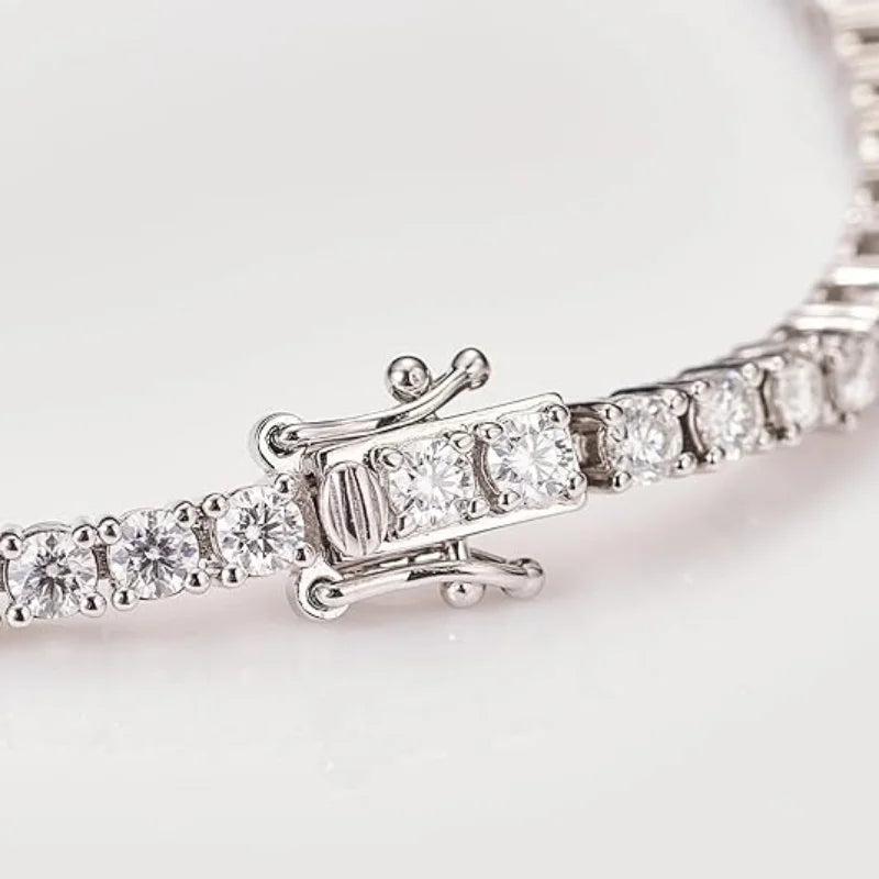 925 Sterling Silver Iced Out Tennis Bracelet – 3MM/4MM/5MM CZ Lab Diamond Zirconia, 18K White Gold Plated, Unisex Luxury Jewelry