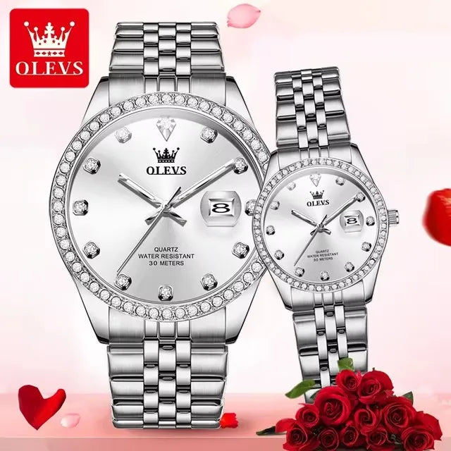 OLEVS 3629 Couple Watches – Luxury Waterproof Quartz Set for Men & Women, Luminous Design