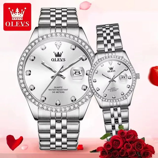 OLEVS 3629 Couple Watches – Luxury Waterproof Quartz Set for Men & Women, Luminous Design