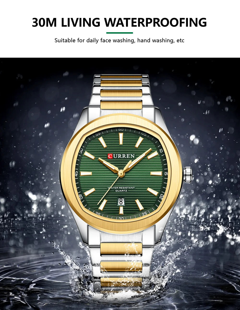CURREN 8474 Men's Quartz Watch – Silver & Blue Stainless Steel, Waterproof Sport & Casual Wristwatch with Luminous Hands