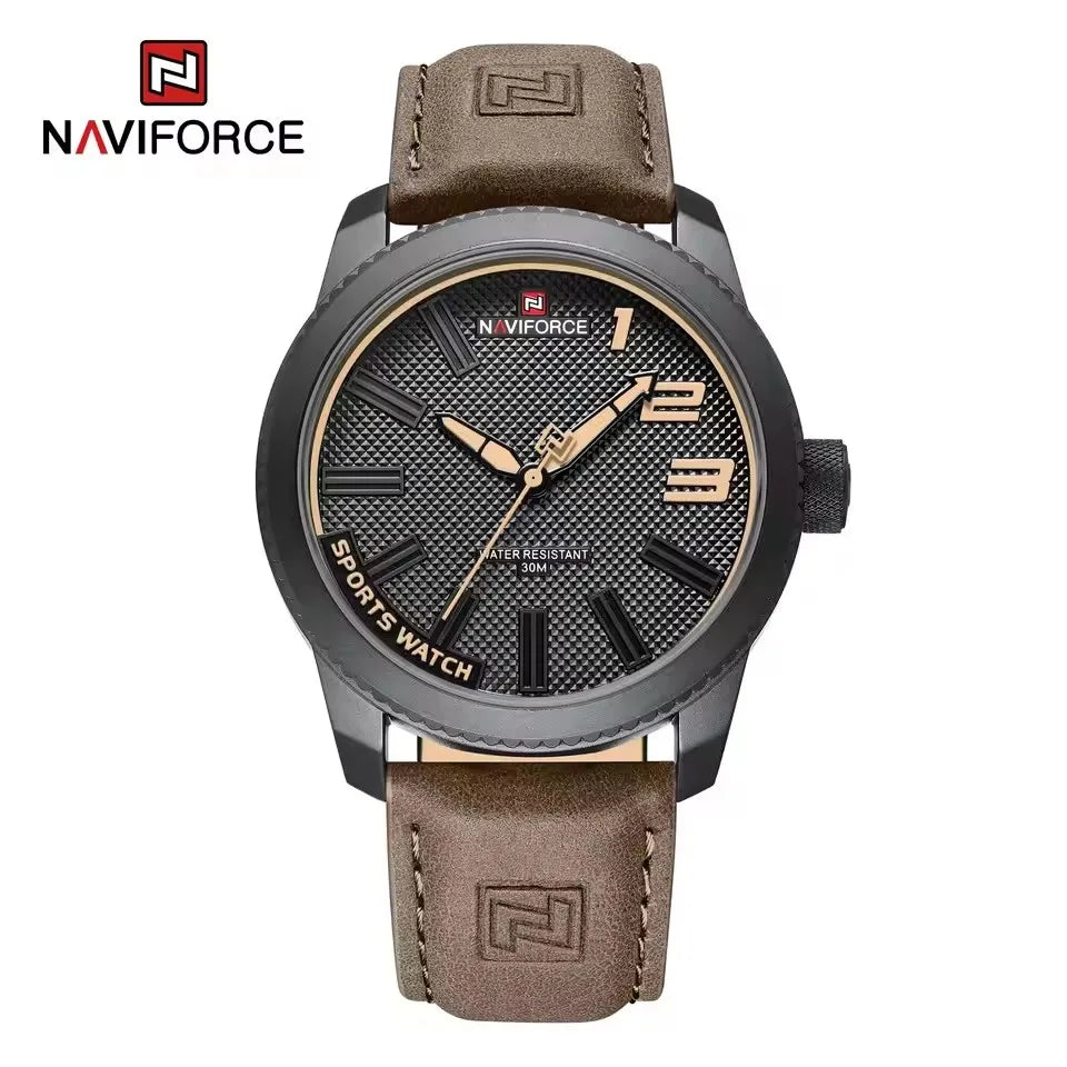 NAVIFORCE 9202L Men’s Sport Watch – Waterproof, Shockproof, Leather Strap, Fashion Casual Design