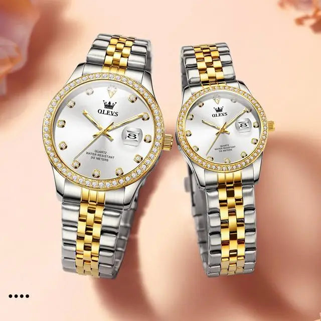 OLEVS 3629 Couple Watches – Luxury Waterproof Quartz Set for Men & Women, Luminous Design