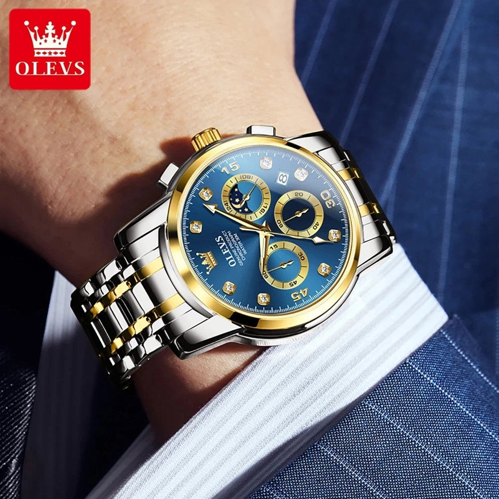 OLEVS 2889 Men's Multifunction Quartz Watch – Classic Business & Sports Steel Band Timepiece