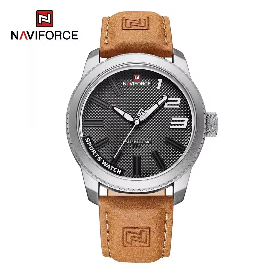 NAVIFORCE 9202L Men’s Sport Watch – Waterproof, Shockproof, Leather Strap, Fashion Casual Design