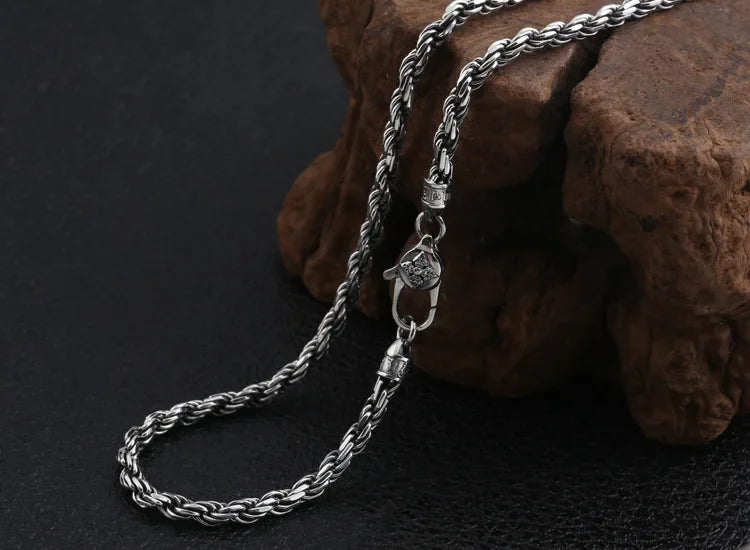 BOCAI 4MM S925 Sterling Silver Weave Necklace – Men's Punk Fashion Jewelry for Party