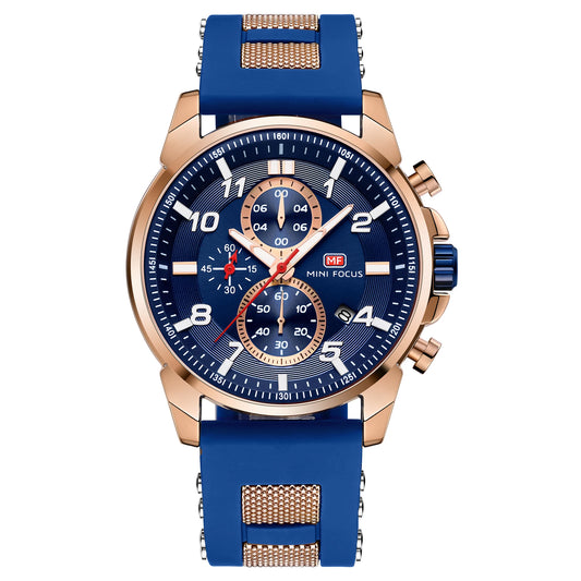 Mini Focus Men’s Waterproof Chronograph Watch – Luxury Sports Design, Silicone Strap, Quartz Precision