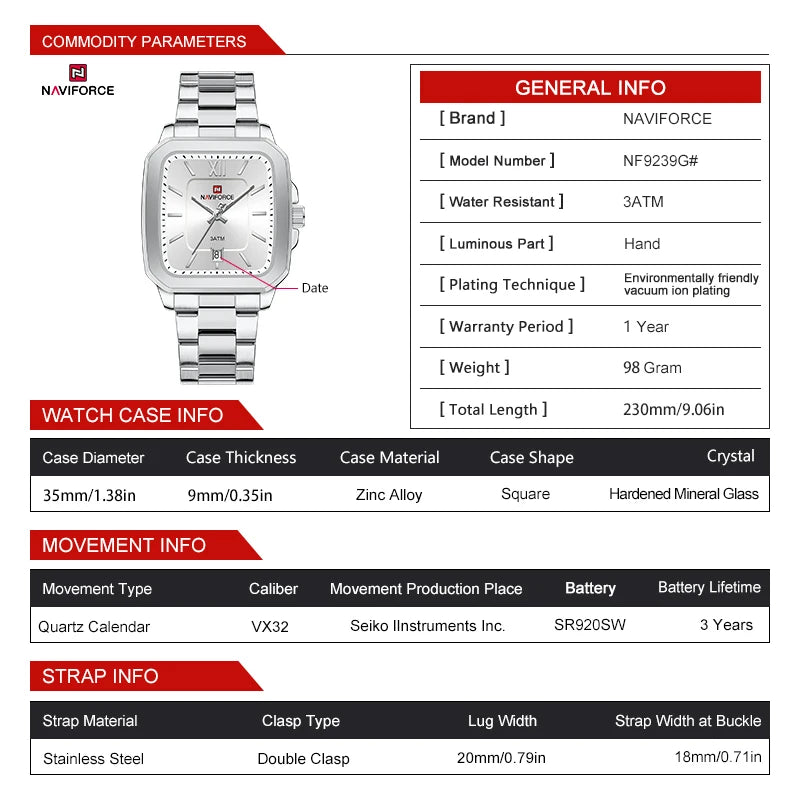 NAVIFORCE 9239 Couple Watch – Silver & Blue Quartz, Waterproof Casual Wristwatch for Men & Women