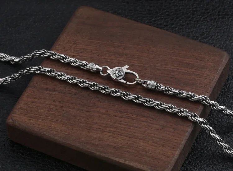 BOCAI 4MM S925 Sterling Silver Weave Necklace – Men's Punk Fashion Jewelry for Party