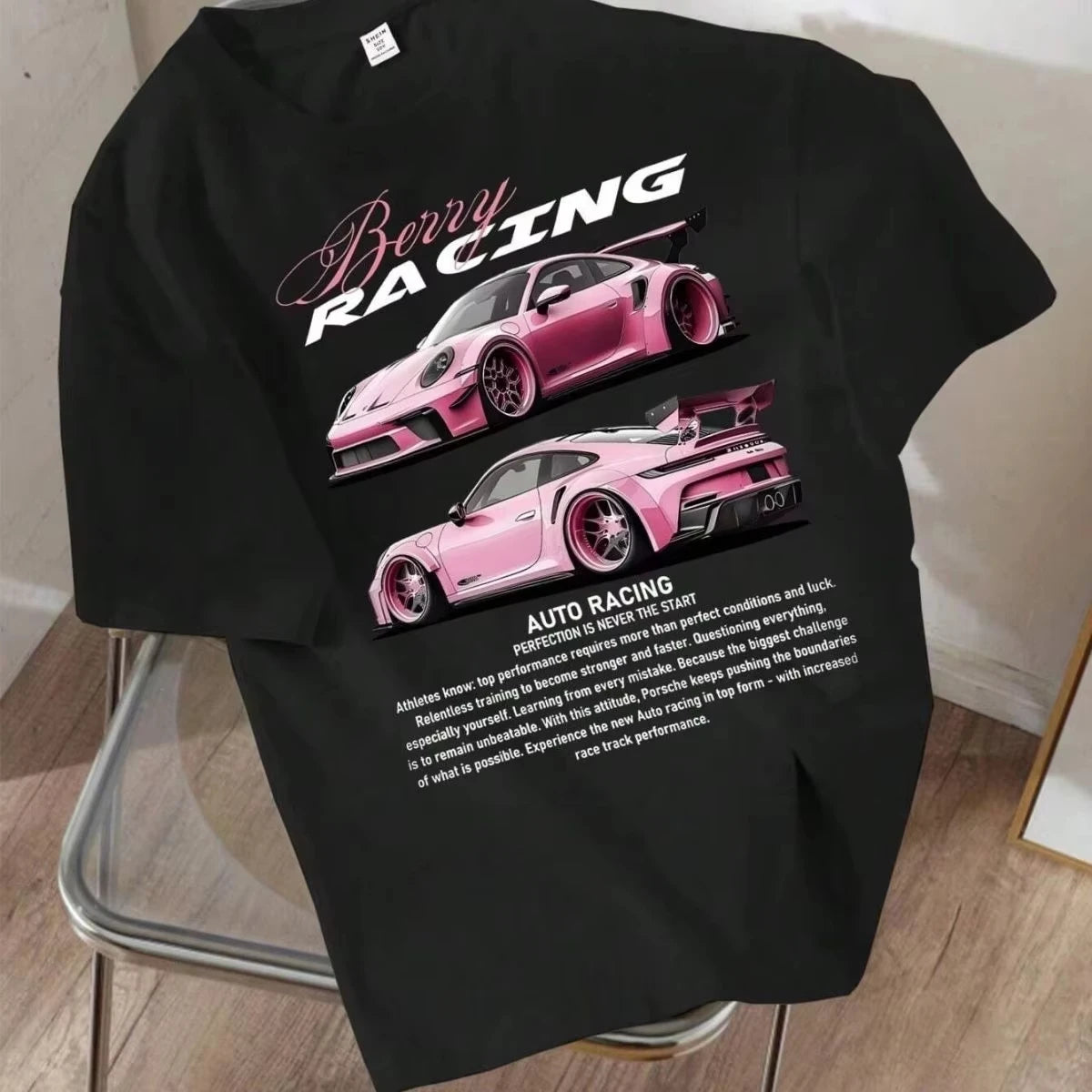 Men’s Sports Car & Motorcycle T-Shirt – Trendy Summer Round-Neck, Pure Cotton Short-Sleeve Top