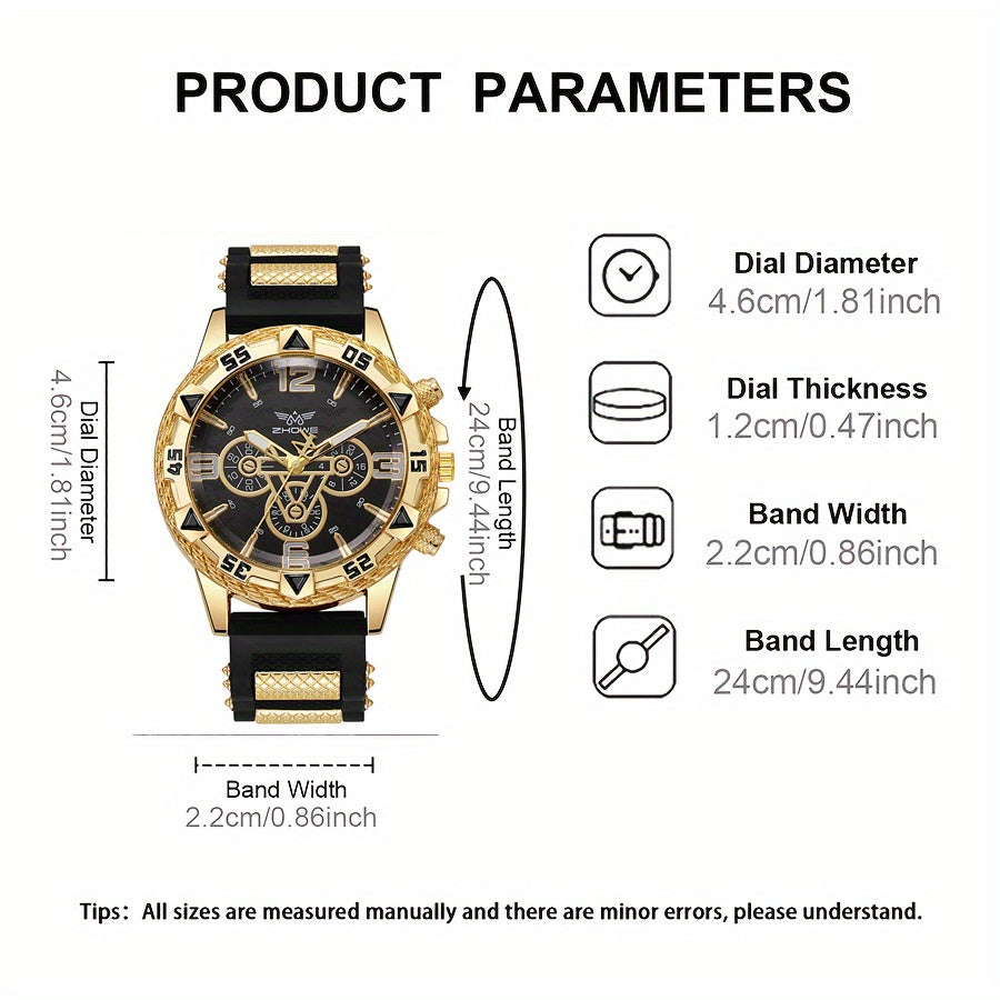 3PCS Men’s Watch & Bracelet Set – Elegant Quartz Wristwatch, Fashion & Business Style, Silicone Strap