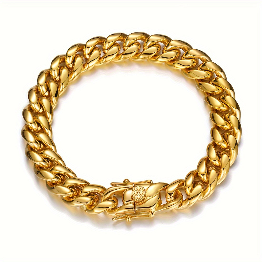2PCS 18K Gold Plated Cuban Chain Set – Men's Stainless Steel Necklace and Bracelet, Luxury Golden Jewelry