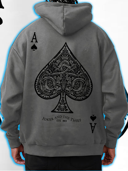 Men’s Ace of Spades Fleece Hoodie – Intricate Pattern, Fall & Winter Fashion, Comfortable Everyday Wear