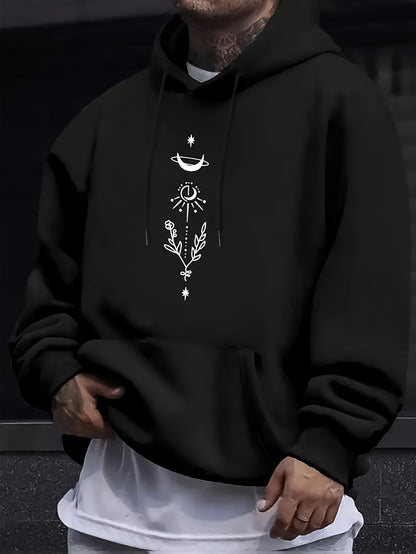 Men’s Sun, Moon & Stars Hoodie – Creative Floral Print, Casual Fashion Pullover
