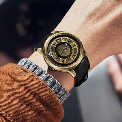 DOM Magnetic Ball Watch – Men's Fashion Quartz Wristwatch with Black Leather Strap, Waterproof & Stylish Design