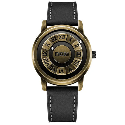 DOM Magnetic Ball Watch – Men's Fashion Quartz Wristwatch with Black Leather Strap, Waterproof & Stylish Design