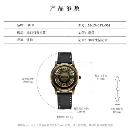 DOM Magnetic Ball Watch – Men's Fashion Quartz Wristwatch with Black Leather Strap, Waterproof & Stylish Design