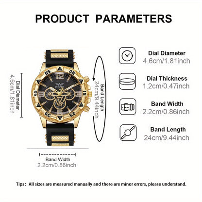 3PCS Men’s Watch & Bracelet Set – Elegant Quartz Wristwatch, Fashion & Business Style, Silicone Strap